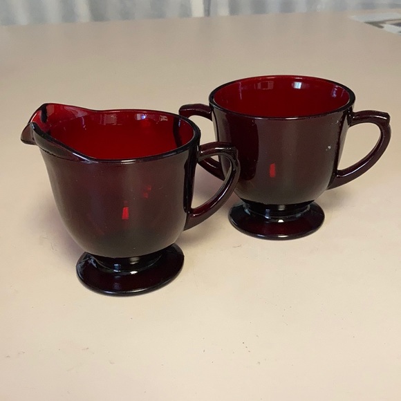 Vintage Ruby Red Cream and Sugar - Picture 1 of 10